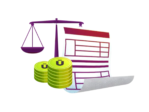 boleto_judicial Ilustração de boleto com balança da justiça e moedas, representando pagamento de guias judiciais.